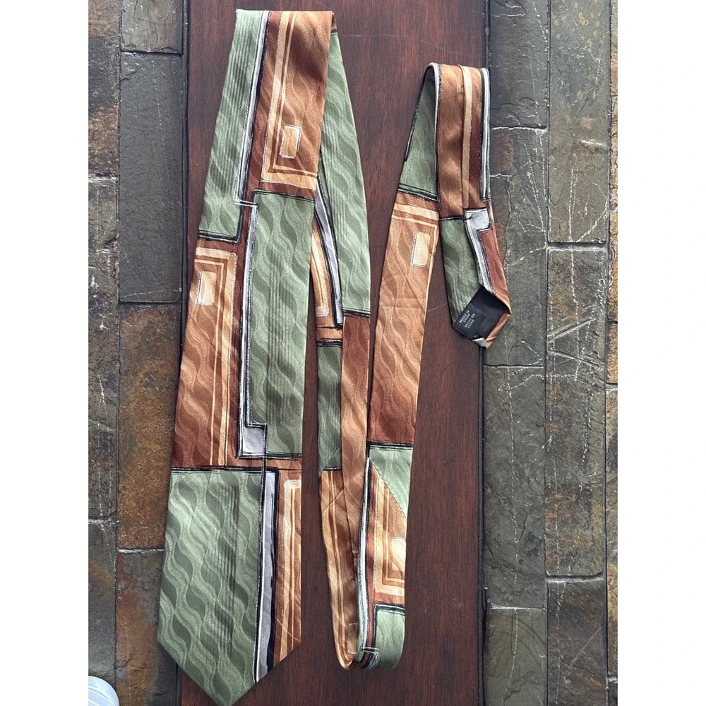 Lot of 2 Arrow USA 1851 Men's Necktie Green Brown Swirl Abstract Business Casual